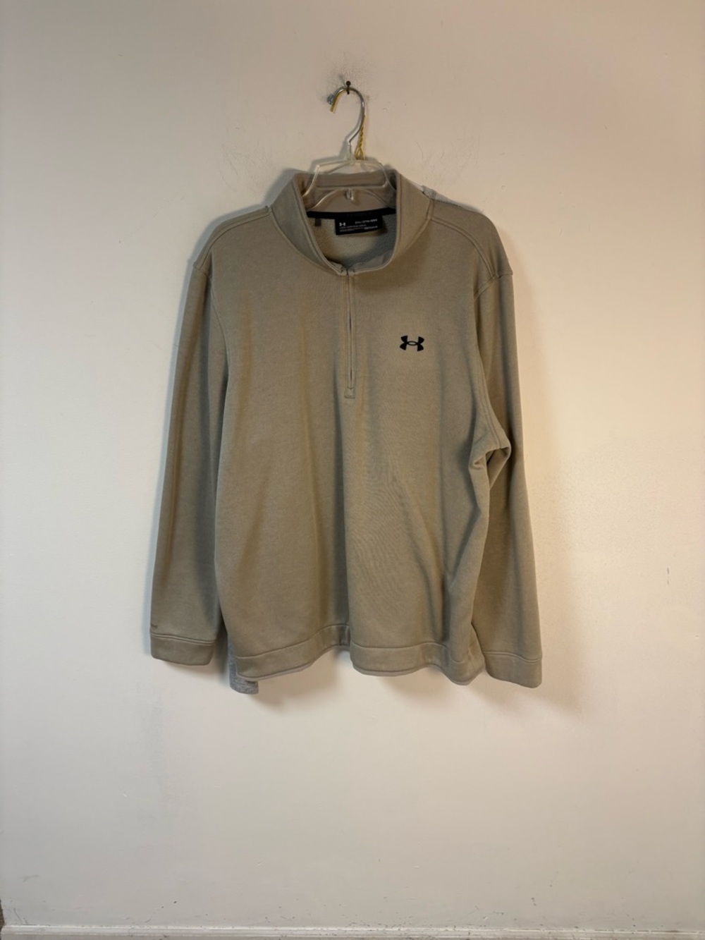 Under Armour Mens Beige Quarter-Zip Fleece Pullover Cold Gear 2XL